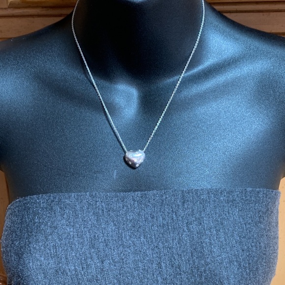 Solid Stamped 14K White Gold Natural Diamond Chunky Heart Pendant Necklace - Picture 8 of 16